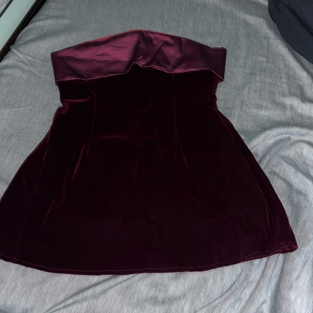 Velvet Fold Over Sleeveless A-line Strapless Mini Dress